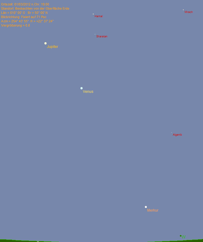 Merkur, Venus und Jupiter am 01.03.2012