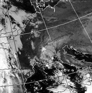 Satellitenbild (Infrarot, Ausschnitt) von NOAA 9 vom 13.11.1986, 03.10 UT